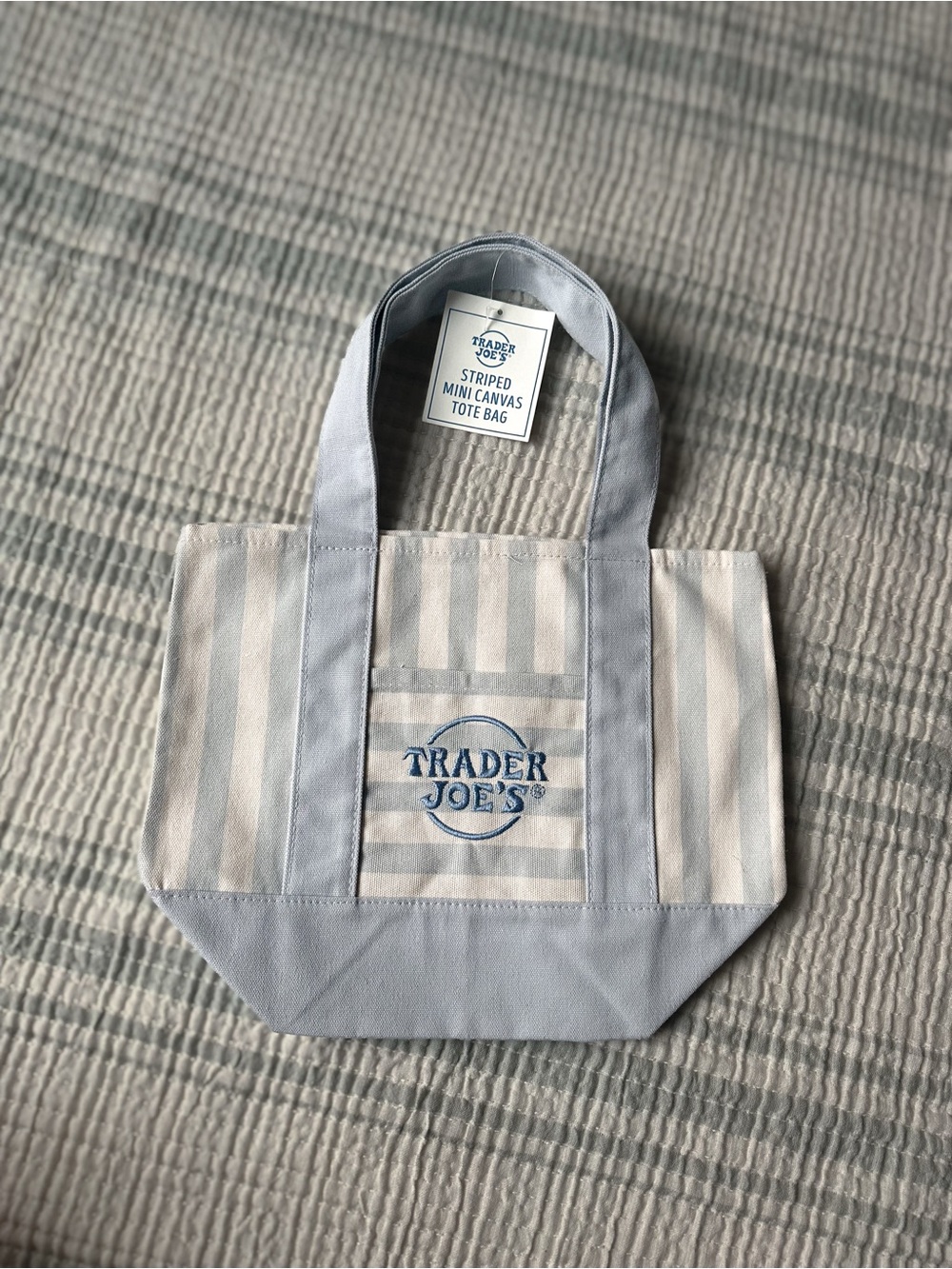 Trader Joe's Mini Canvas Tote Bag - Limited Spring Edition Blue Stripe (NWT)